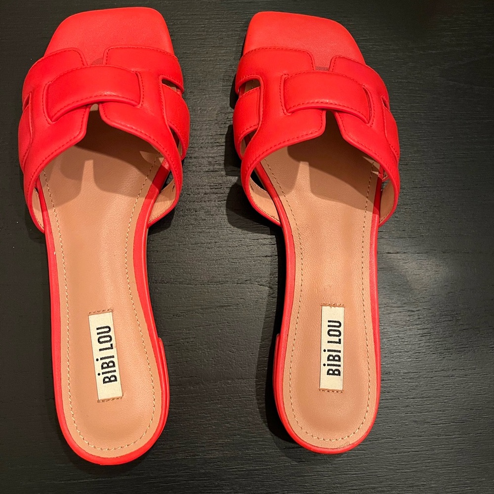 Anthropologie Red Slide Sandals